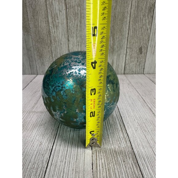 Vtg Glass Decorative Blue and Golden Balls Ornamental Holiday Decor 4" DIA Set 2 - Picture 5 of 8